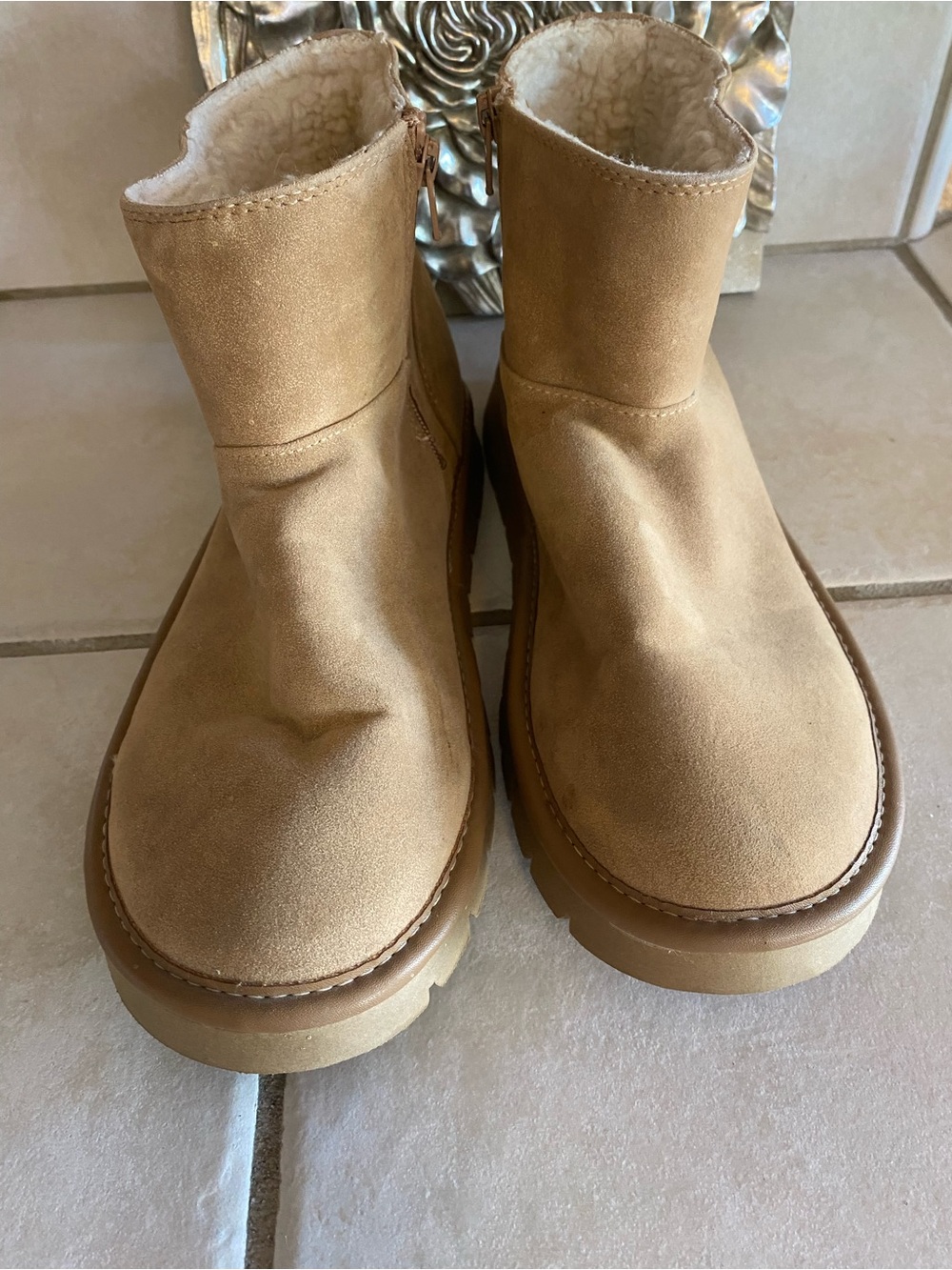 Universal Thread Tan Suede Shearling-Lined Ankle Boots